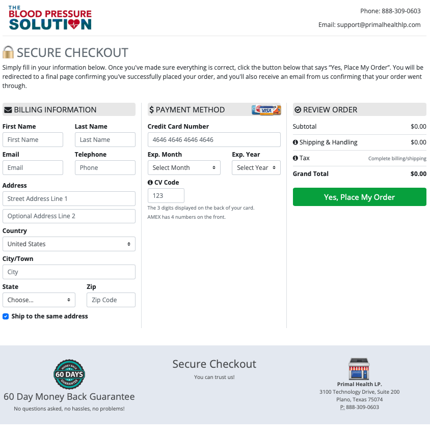 Blood Pressure Solution Checkout Process